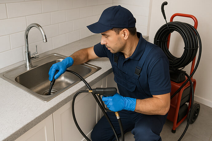 Expert drain jetting for your London home Plumber drain jetting a kitchen sink