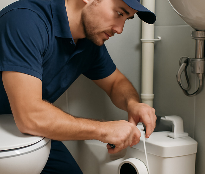 Plumber installing a saniflo