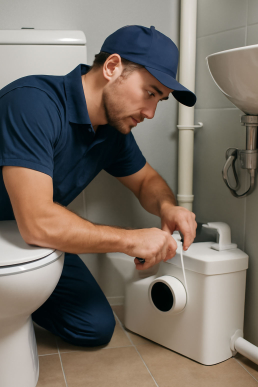 Reliable plumber for your saniflo installation needs in London Plumber installing a saniflo